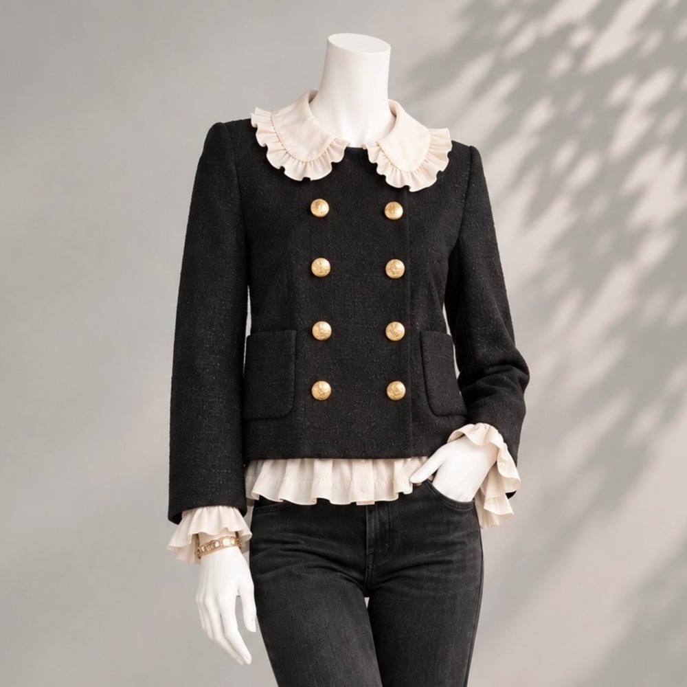 Tuckernuck Marais Black Tweed Jacket M Gold Buttons Preppy Quiet Luxury